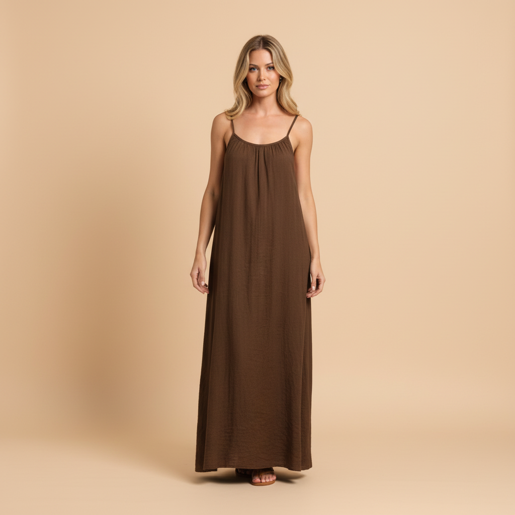 Spaghetti Strap Loose Fit Dress - Lightweight Cotton Summer Casual Dress for Everyday Wear
