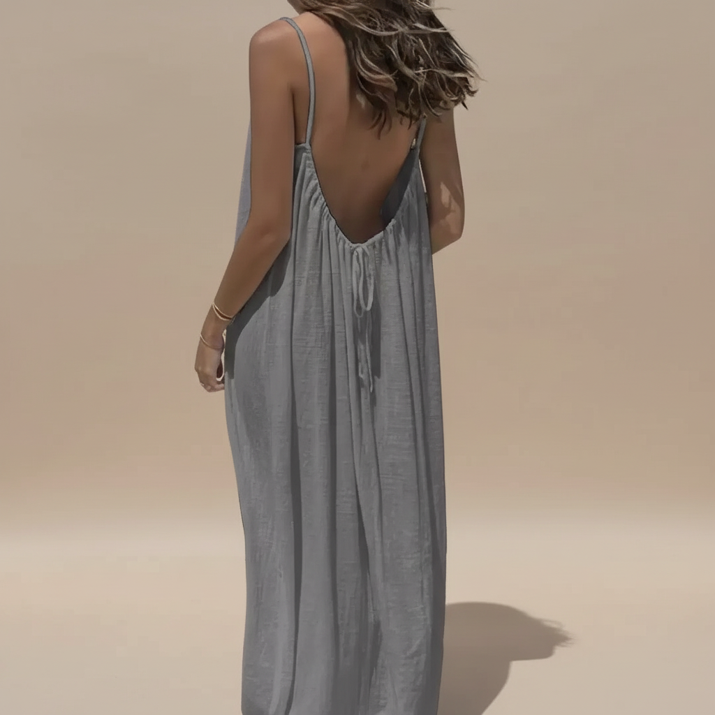 Spaghetti Strap Loose Fit Dress - Lightweight Cotton Summer Casual Dress for Everyday Wear