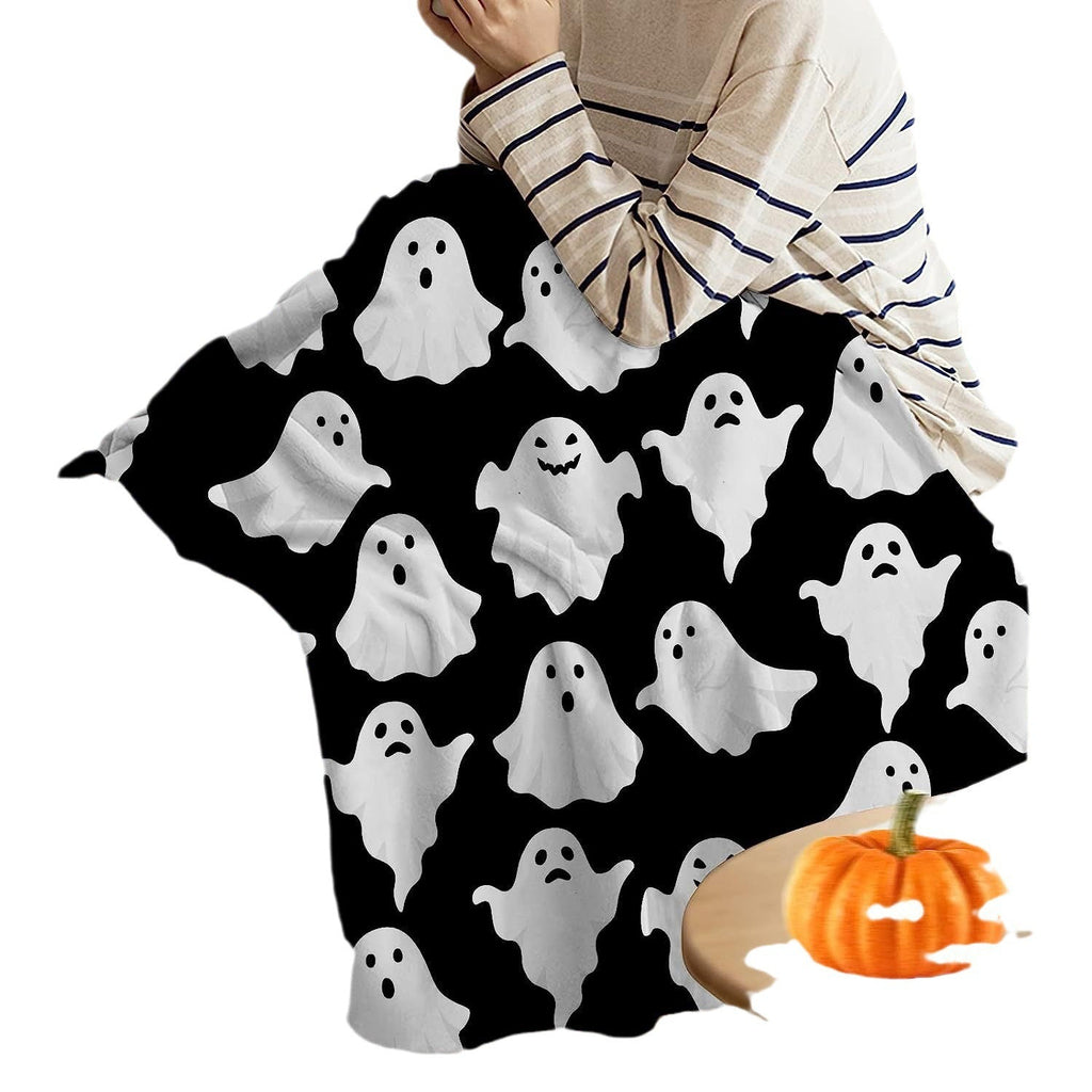 Spooky Ghost Pattern Throw Blanket – Cozy Home Decor, Halloween Gift