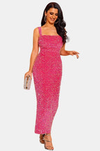 Square Neck Sequin Cocktail Dress - Evening Wear for Parties and Events