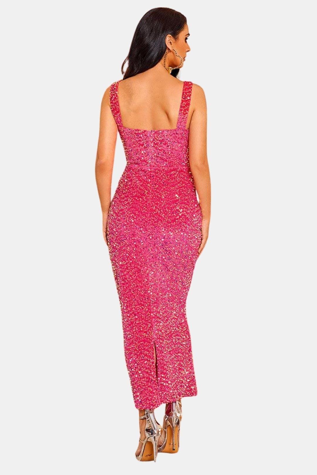 Square Neck Sequin Cocktail Dress - Evening Wear for Parties and Events