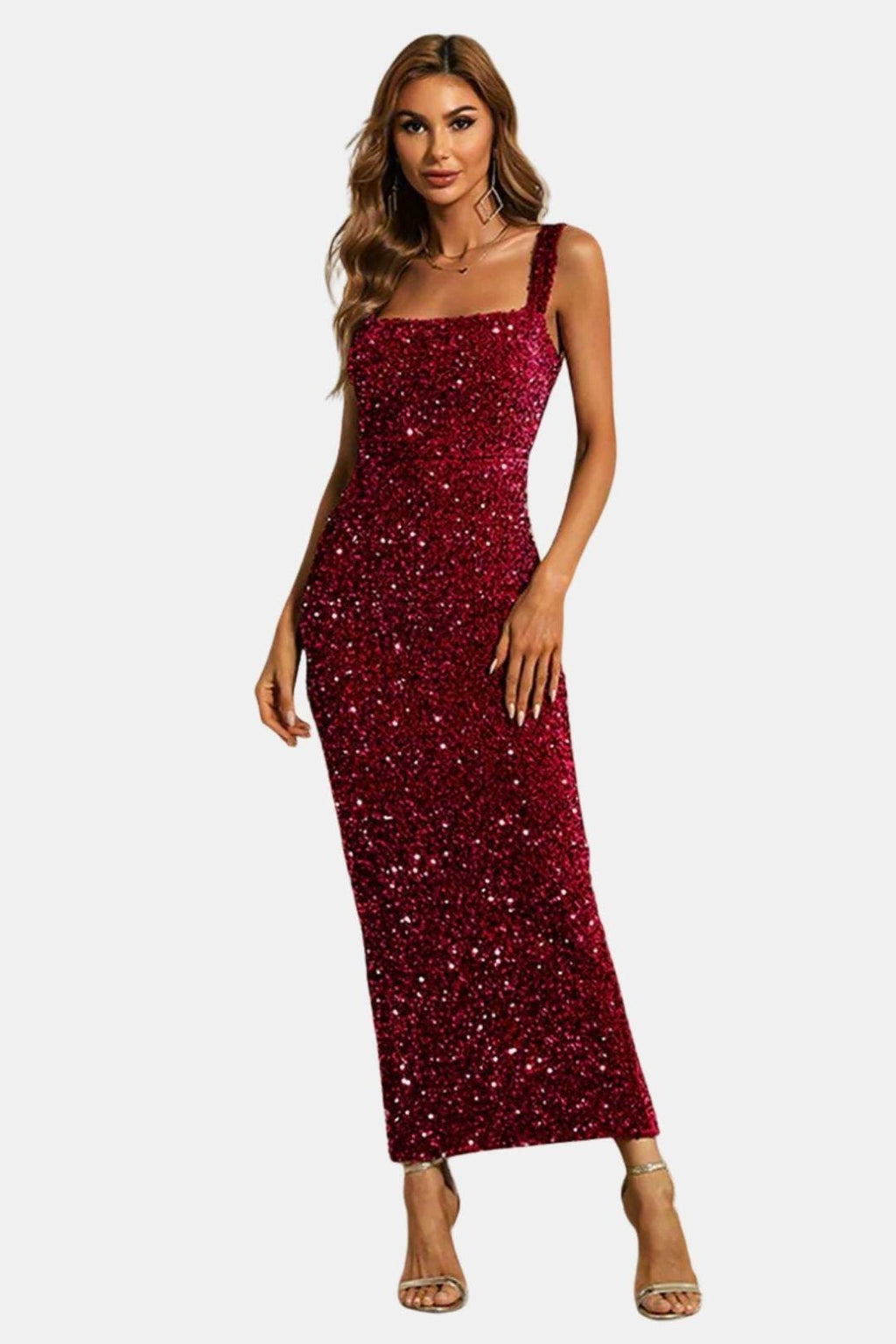 Square Neck Sequin Cocktail Dress - Evening Wear for Parties and Events