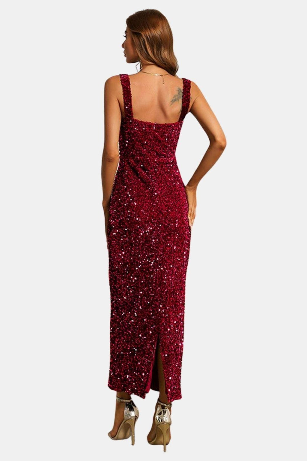 Square Neck Sequin Cocktail Dress - Evening Wear for Parties and Events