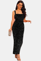 Square Neck Sequin Cocktail Dress - Evening Wear for Parties and Events