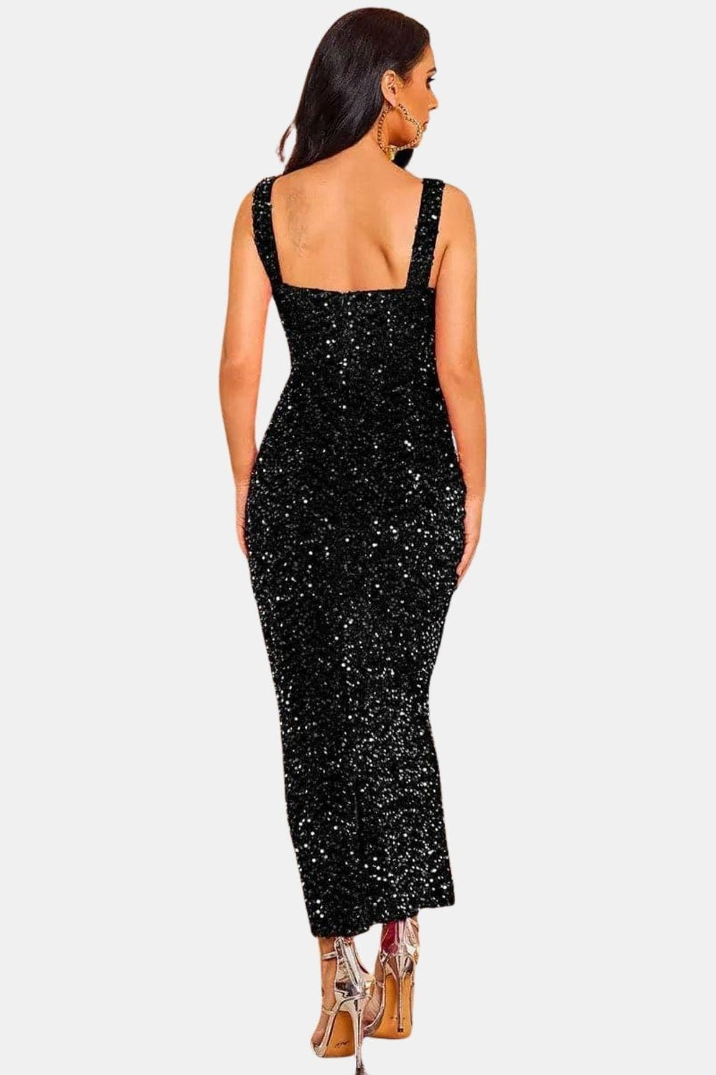 Square Neck Sequin Cocktail Dress - Evening Wear for Parties and Events