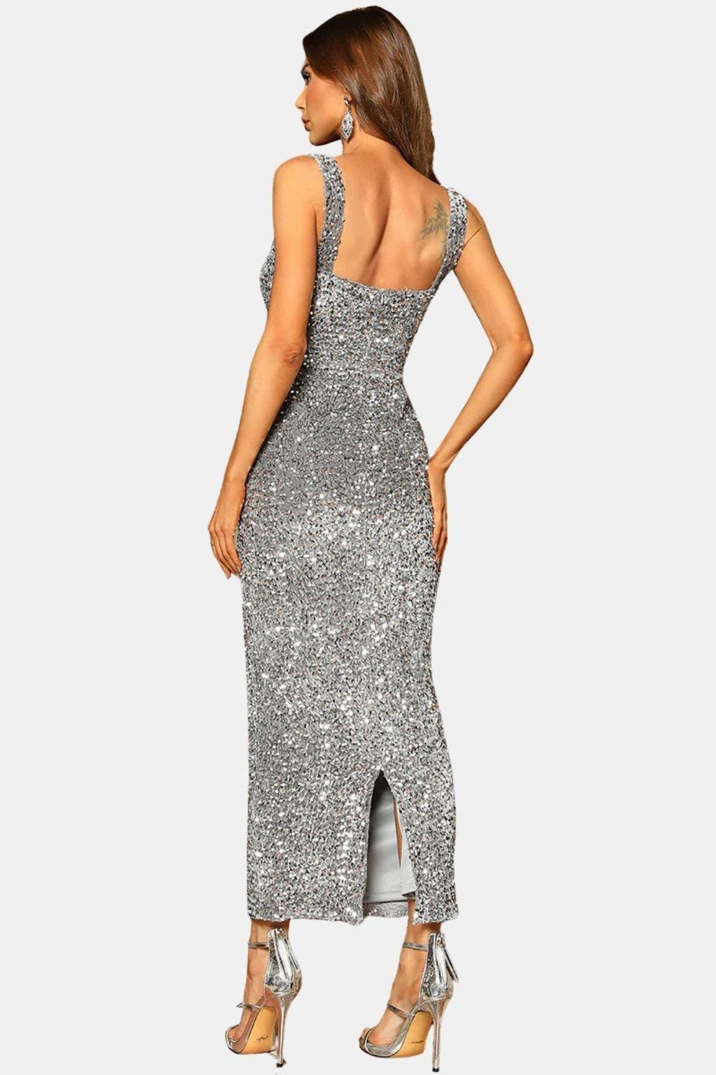 Square Neck Sequin Cocktail Dress - Evening Wear for Parties and Events