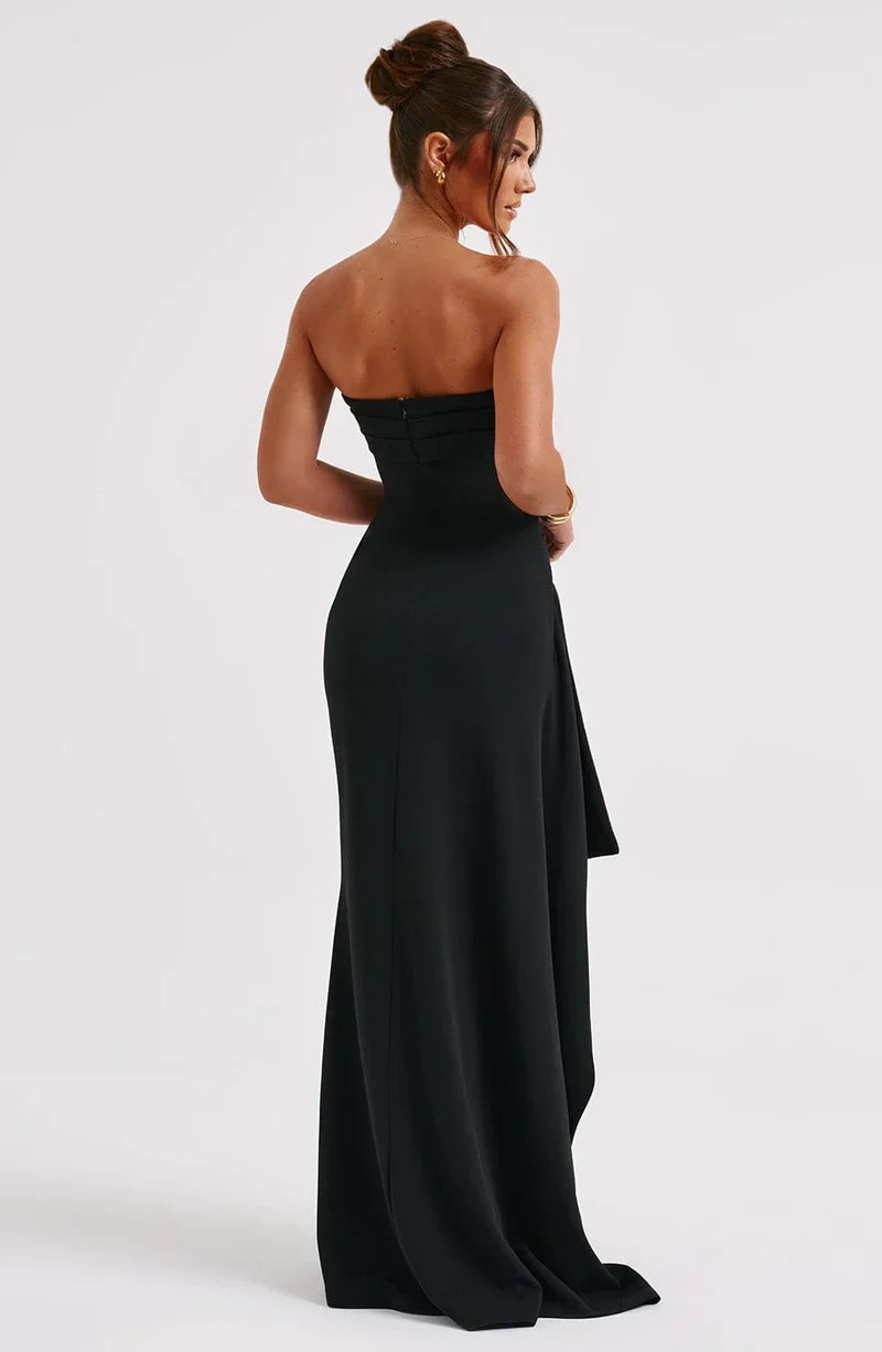 Strapless Maxi Dress with Front Slit – Elegant Evening Gown for Special Occasions