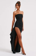 Strapless Maxi Dress with Front Slit – Elegant Evening Gown for Special Occasions