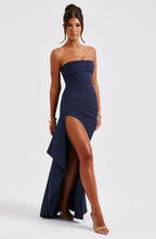 Strapless Maxi Dress with Front Slit – Elegant Evening Gown for Special Occasions