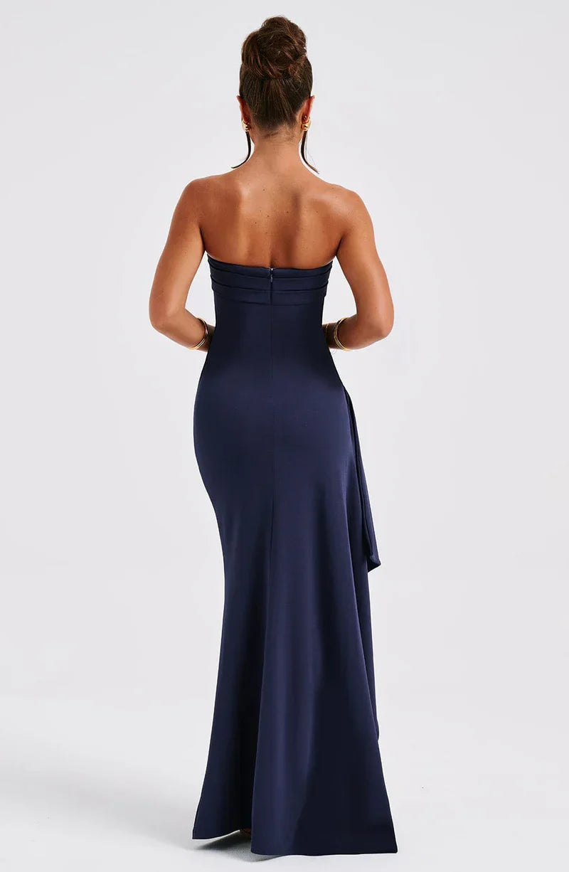 Strapless Maxi Dress with Front Slit – Elegant Evening Gown for Special Occasions