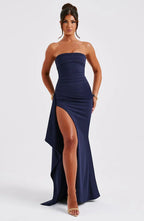 Strapless Maxi Dress with Front Slit – Elegant Evening Gown for Special Occasions