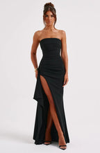 Strapless Maxi Dress with Front Slit – Elegant Evening Gown for Special Occasions