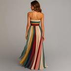 Strapless Pleated Maxi Dress for Women - Striped Summer Style for Casual Wear