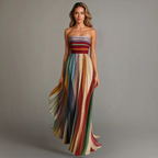 Strapless Pleated Maxi Dress for Women - Striped Summer Style for Casual Wear
