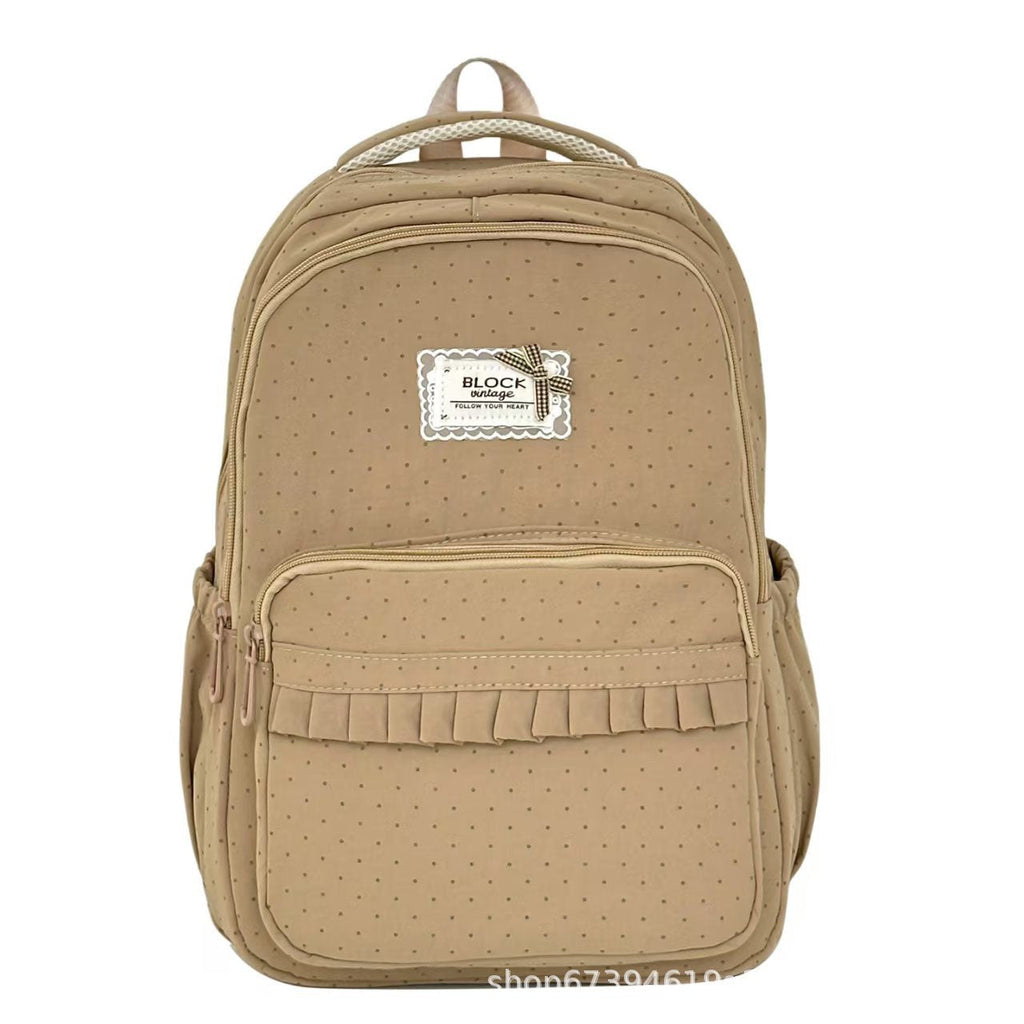 Stylish Ruffled Polka Dot Backpack – School, Travel