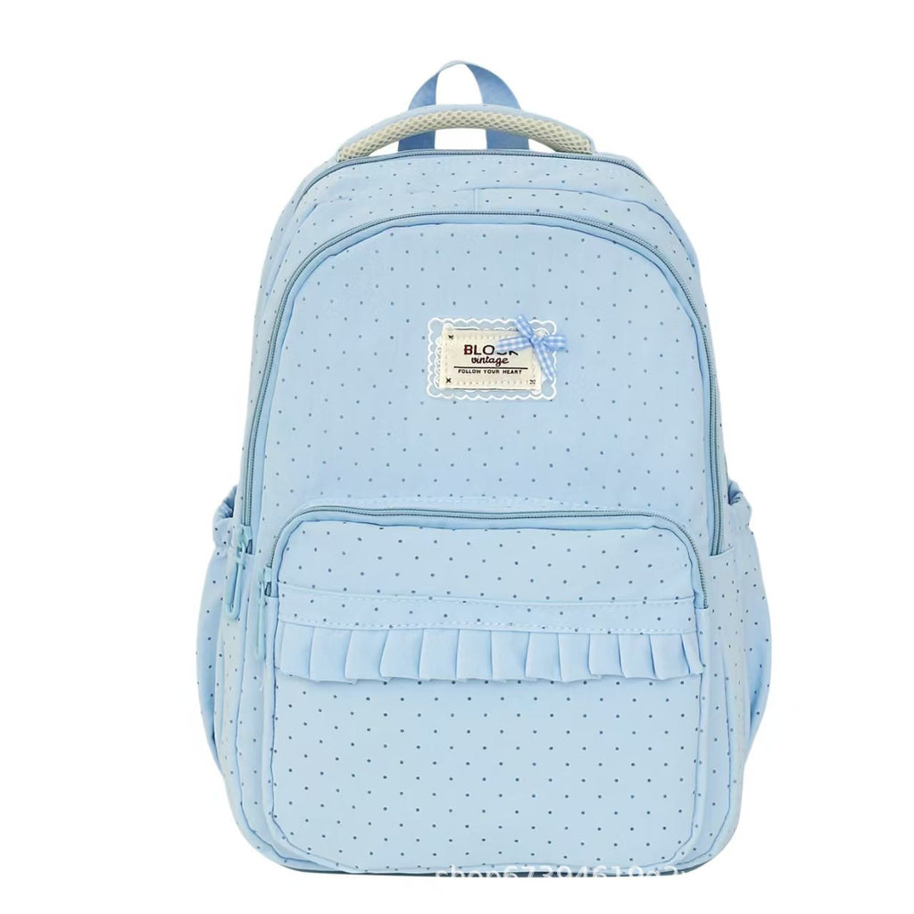 Stylish Ruffled Polka Dot Backpack – School, Travel