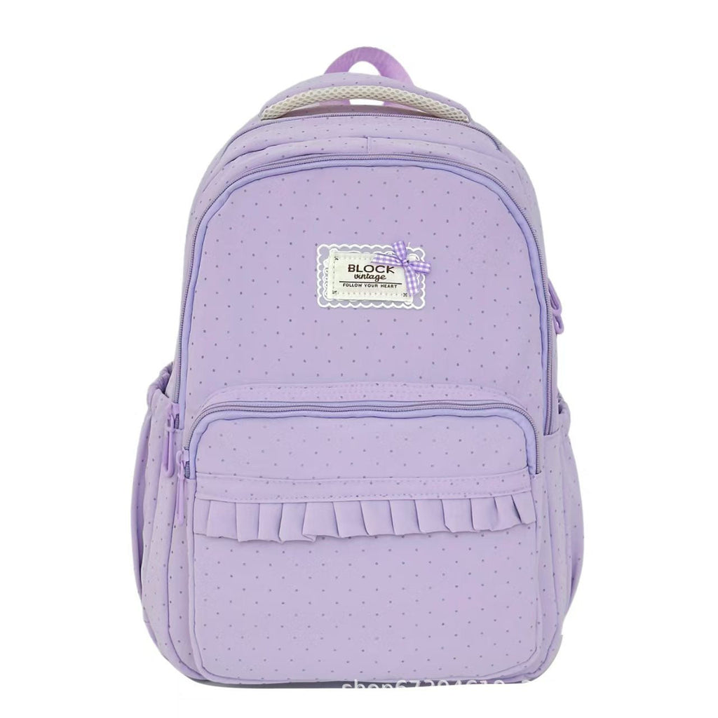 Stylish Ruffled Polka Dot Backpack – School, Travel