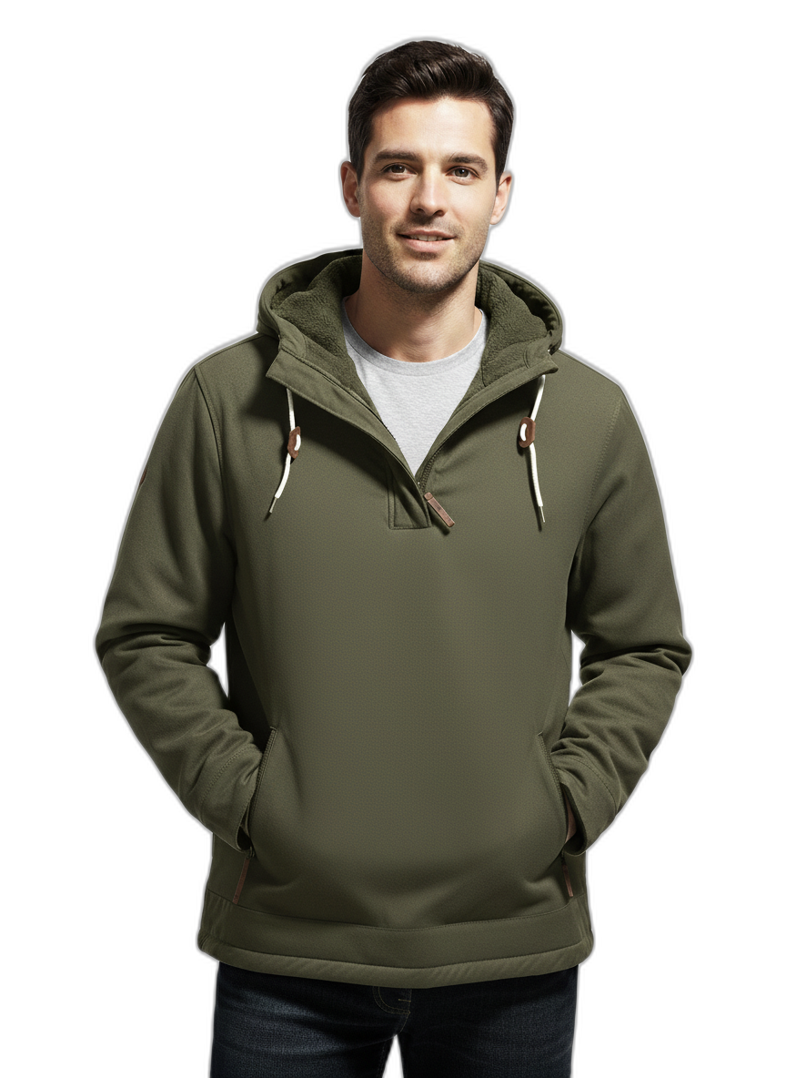 Stylish Winter Hoodie for Men - Warm Fleece Material Green