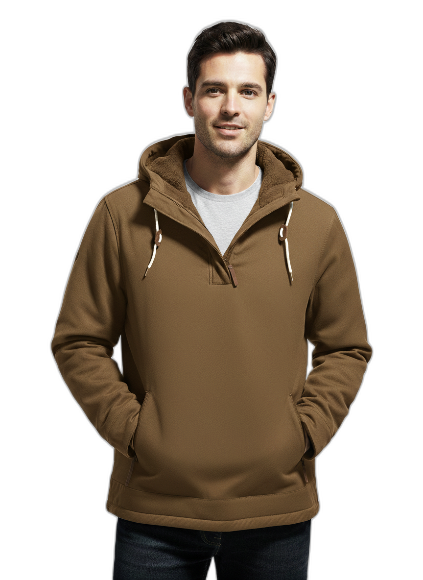 Stylish Winter Hoodie for Men - Warm Fleece Material Brown