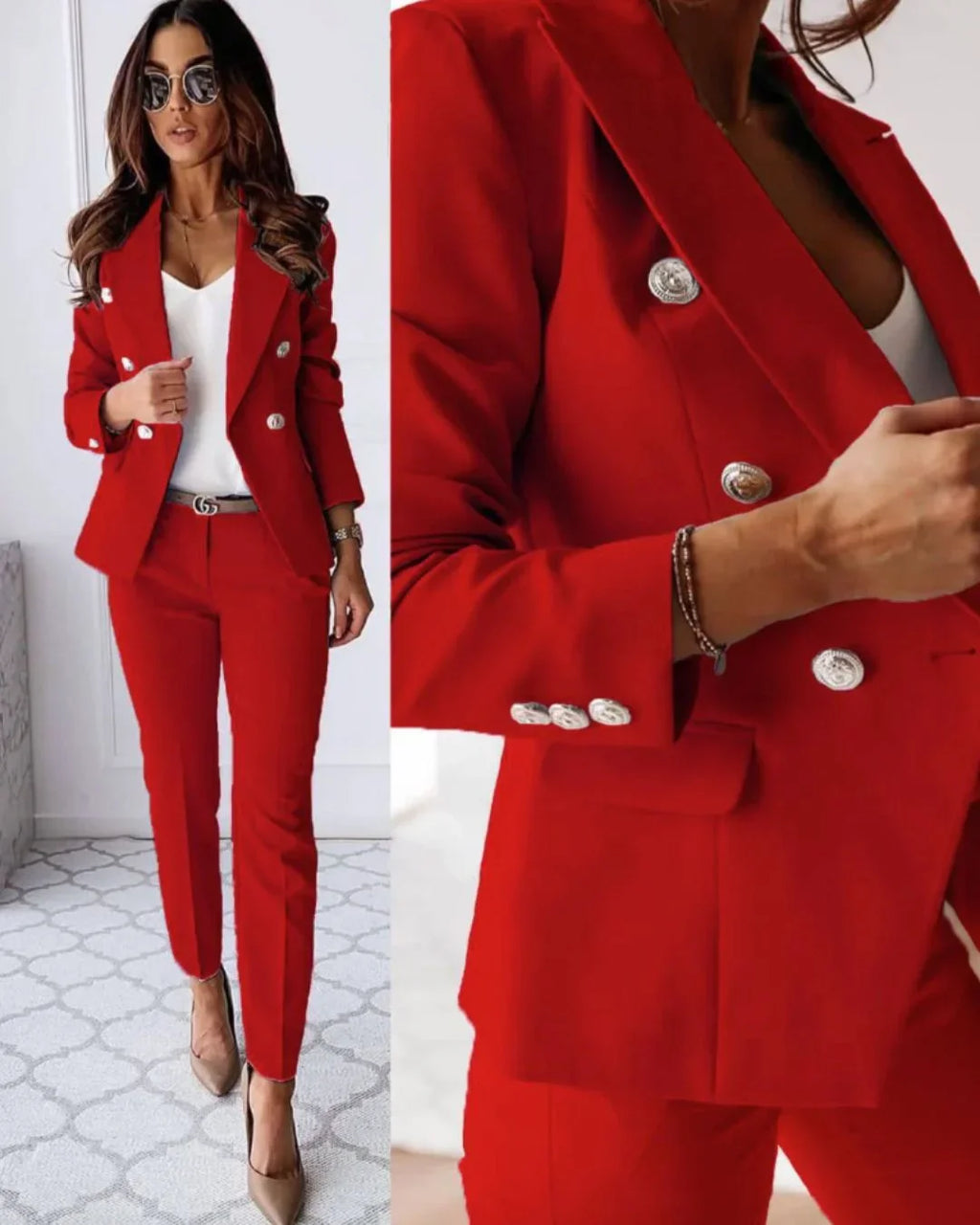 Tailored Double-Breasted Trouser Suit Women UK – Office Wear, Formal Occasion