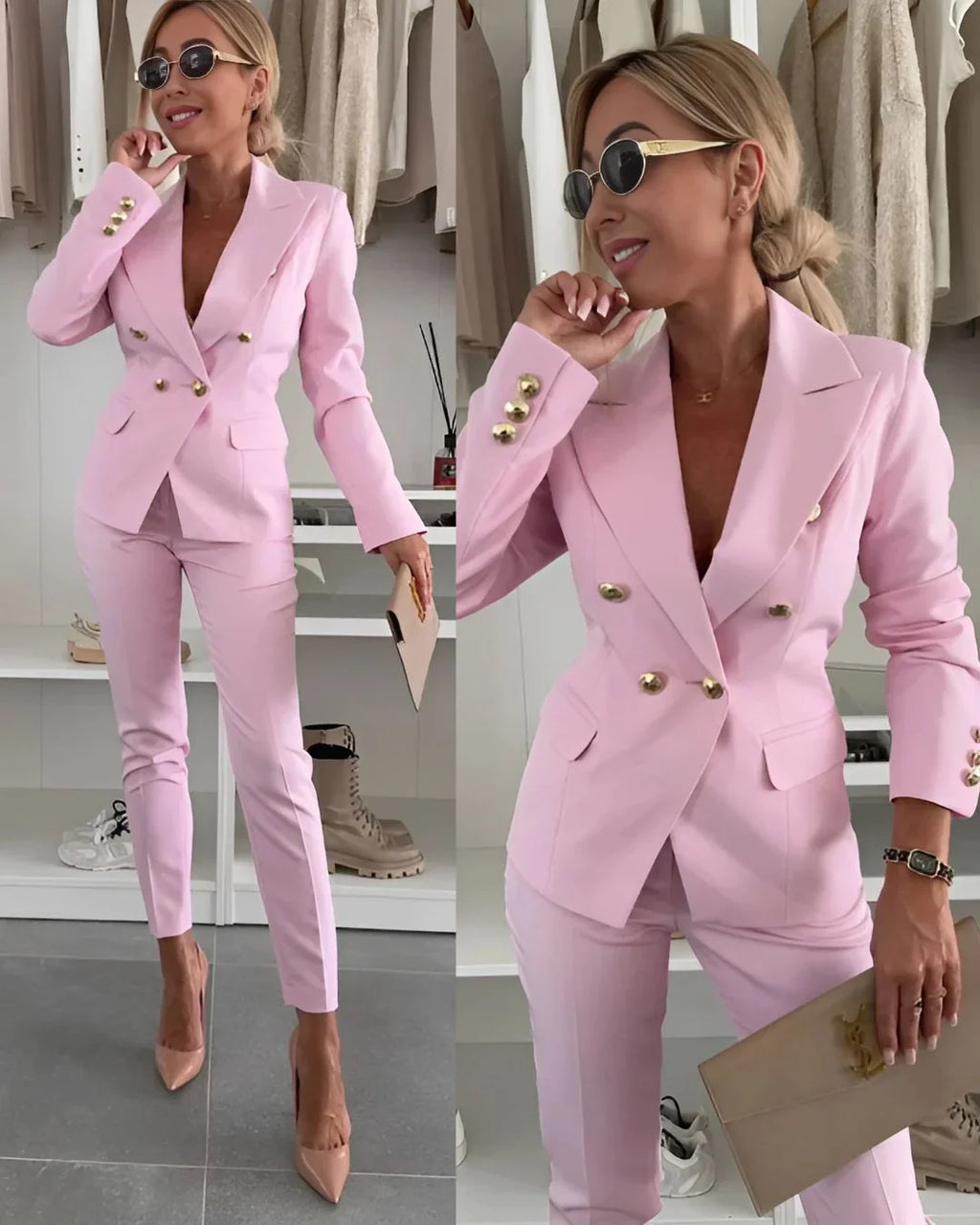 Tailored Double-Breasted Trouser Suit Women UK – Office Wear, Formal Occasion
