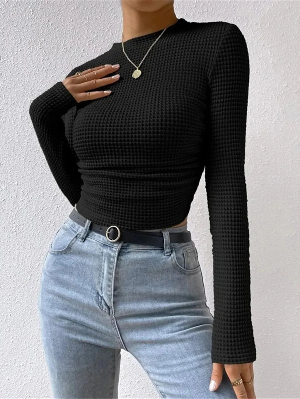 Textured Knit Long Sleeve Top Women UK – Smart Casual Office Brunch Wear