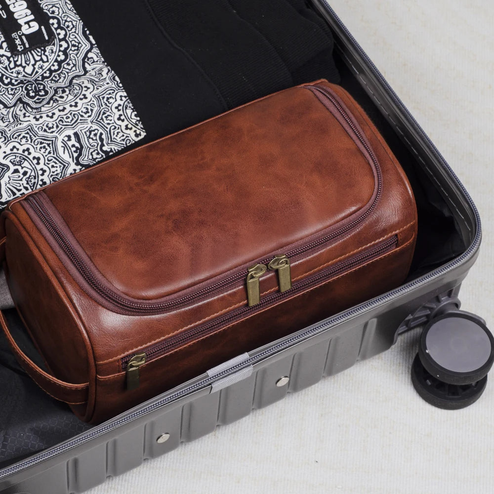Toiletry Bag – Leather, Waterproof Lining, YKK Zippers – Travel, Luxury