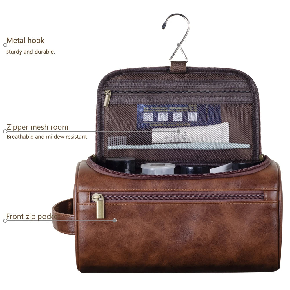 Toiletry Bag – Leather, Waterproof Lining, YKK Zippers – Travel, Luxury