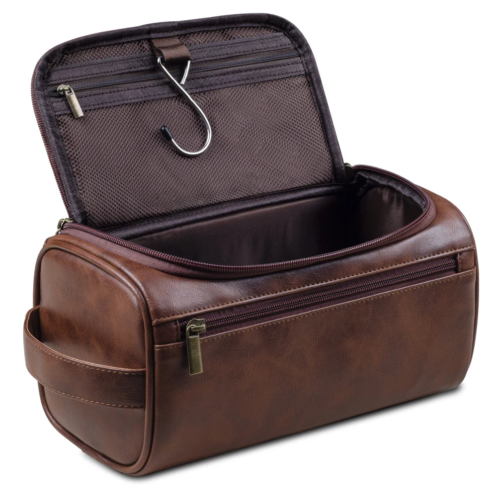 Toiletry Bag – Leather, Waterproof Lining, YKK Zippers – Travel, Luxury