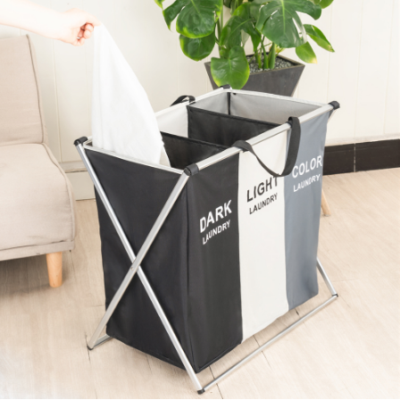 Triple Collapsible Laundry Basket with 3 Compartments, Aluminum Frame – Space-Saving, Home Organization