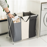 Triple Collapsible Laundry Basket with 3 Compartments, Aluminum Frame – Space-Saving, Home Organization