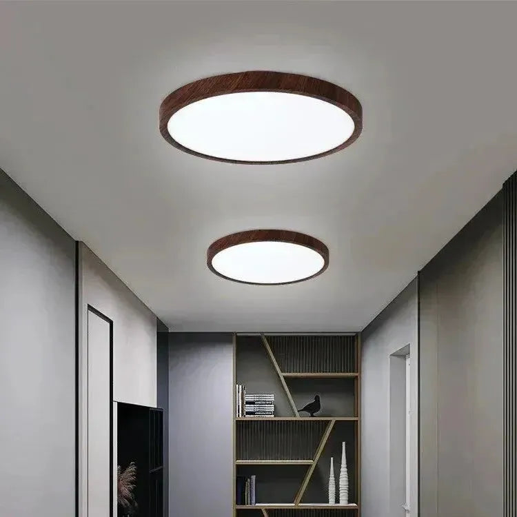 Ultrathin Circular Ceiling Light in Walnut – Modern Home Decor, Stylish Lighting
