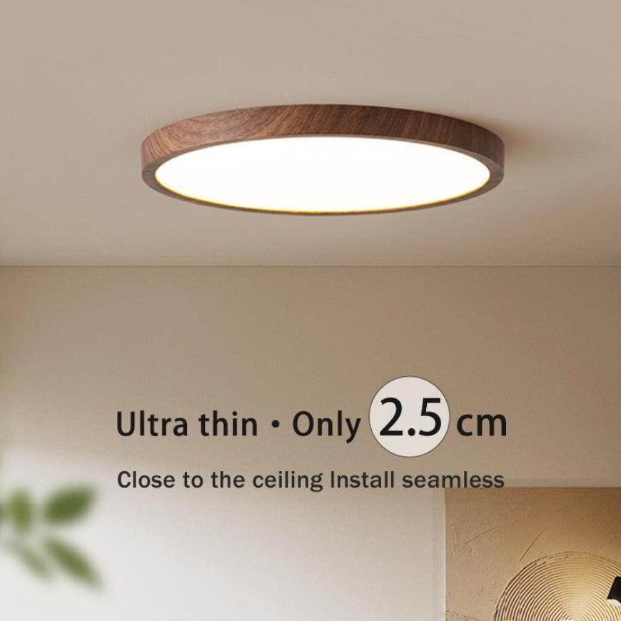 Ultrathin Circular Ceiling Light in Walnut – Modern Home Decor, Stylish Lighting
