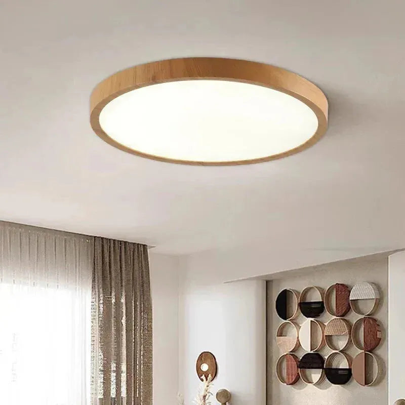 Ultrathin Circular Ceiling Light in Walnut – Modern Home Decor, Stylish Lighting