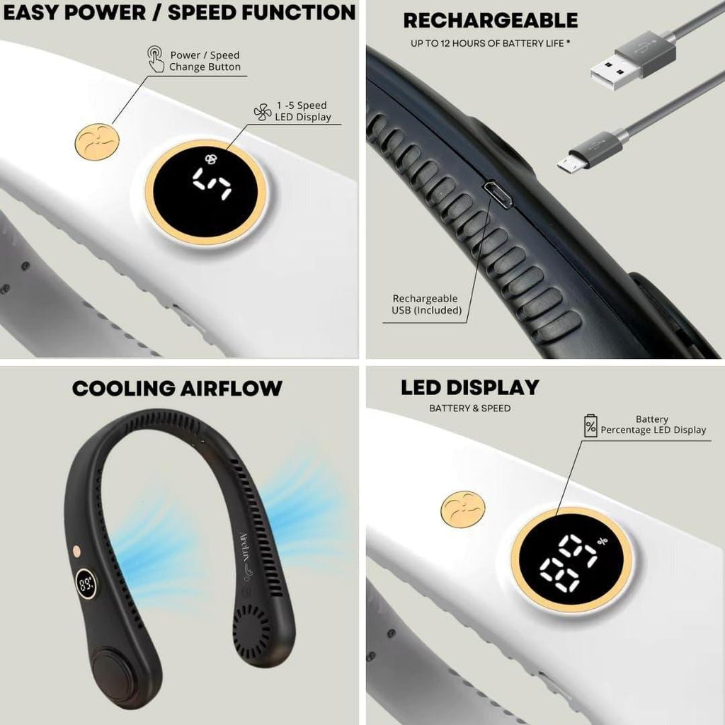 Unisex 5-Speed Neck Cooling Fan – Portable Bladeless Design, Travel, Home Office