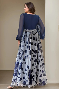 V Neck Floral Print Maxi Dress with Balloon Sleeves for Wedding Guests