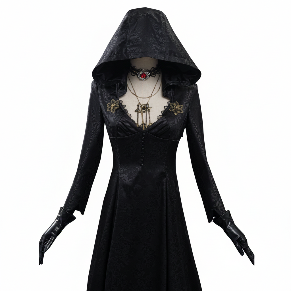 Vampire Costume Gothic Dress with Hood and Choker – Halloween, Cosplay