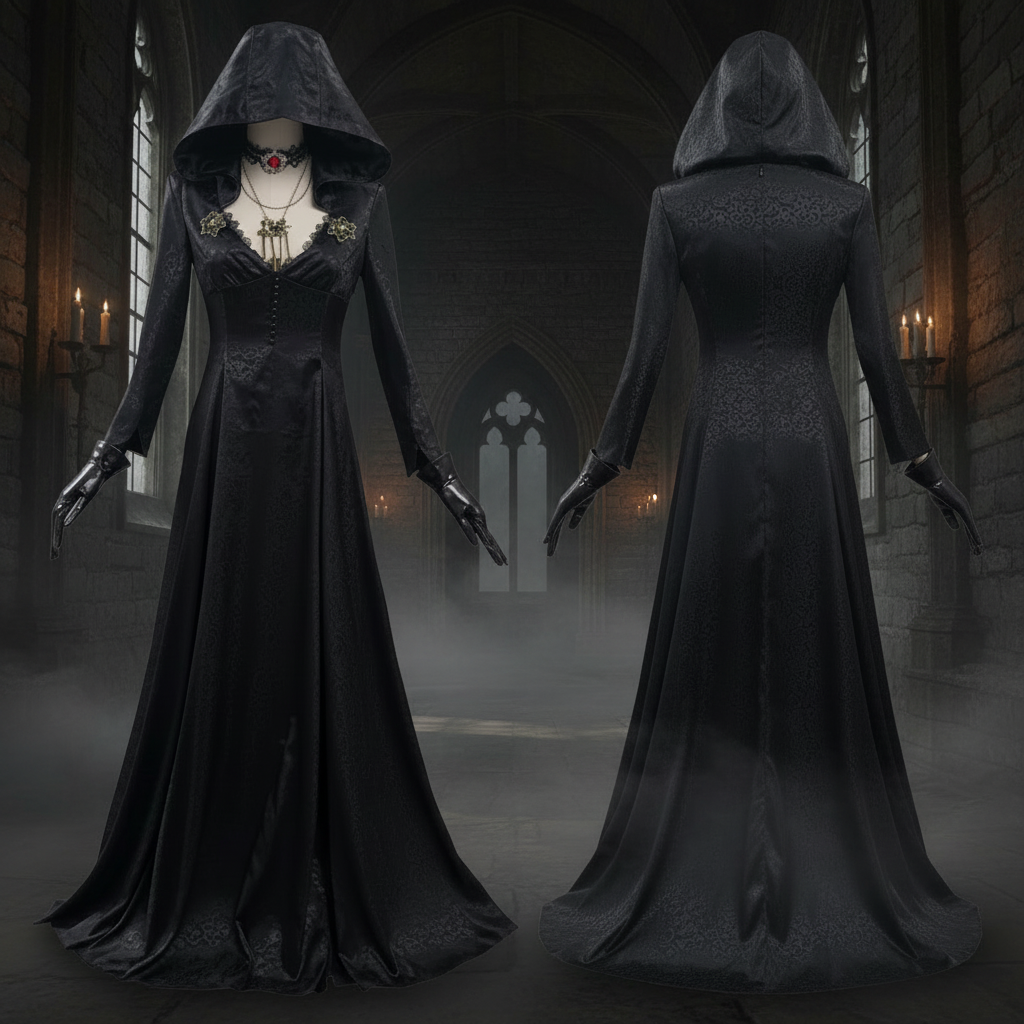 Vampire Costume Gothic Dress with Hood and Choker – Halloween, Cosplay