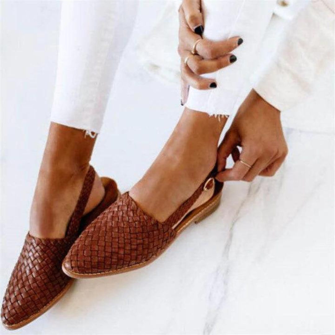 Vegan Leather Ballerinas for Women UK – Woven Slip-On Shoes, Smart Casual Holiday Wear
