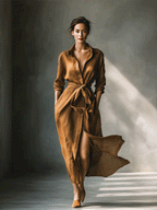 Vintage Brown Blend Maxi Dress for Women - Casual Shirt Style, MDA2898G6I
