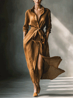 Vintage Brown Blend Maxi Dress for Women - Casual Shirt Style, MDA2898G6I