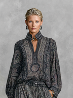 Vintage Paisley Print Long Sleeve Shirt & Trousers Set for Women