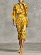 Vintage Satin Polka Dot Two-Piece Set for Women - Shirt and Skirt Outfit