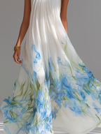 White Chiffon Halter-Neck Maxi Dress Women UK – Wedding Guest Garden Party Evening Gown