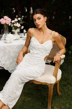 White Evening Midi Dress with Sequins Women UK – Wedding Guest Cocktail Evening Gown, Formal Occasion