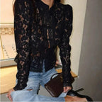White Lace Blouse for Women UK – Stand-Up Collar Long Sleeve Top, Office Smart Casual Brunch