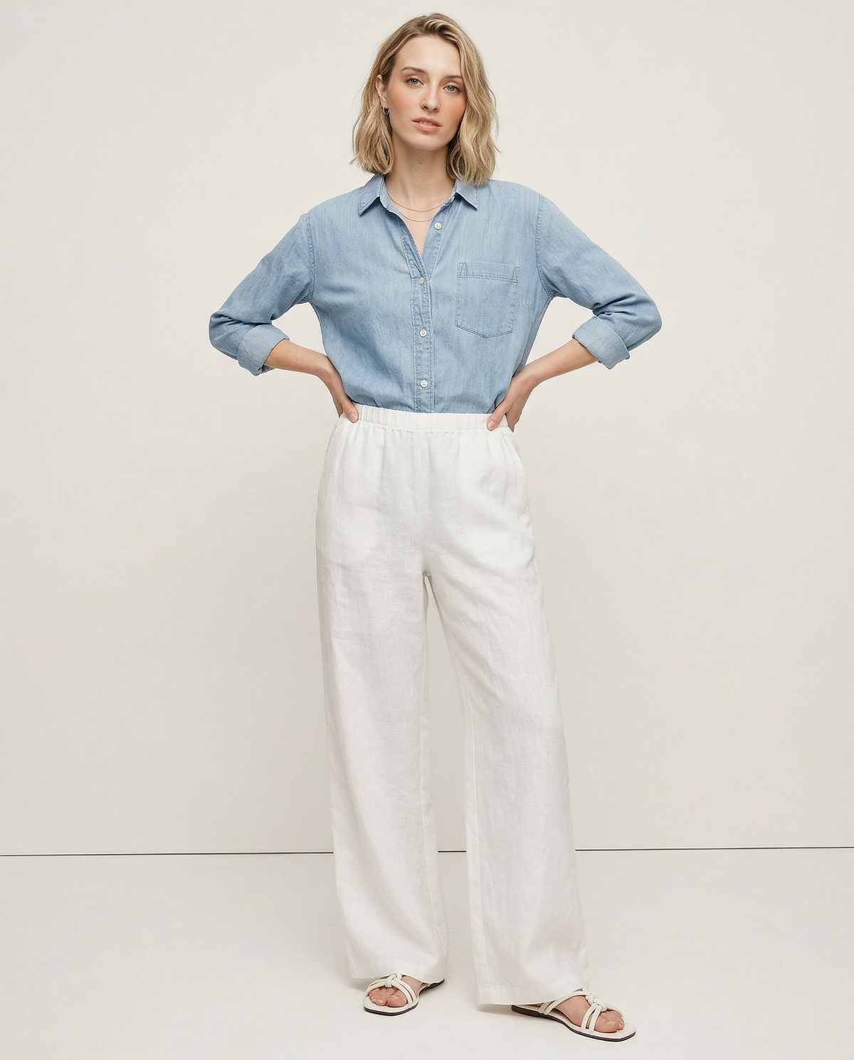 Wide Leg Linen Pants for Women - Lightweight Seaside Summer Trousers