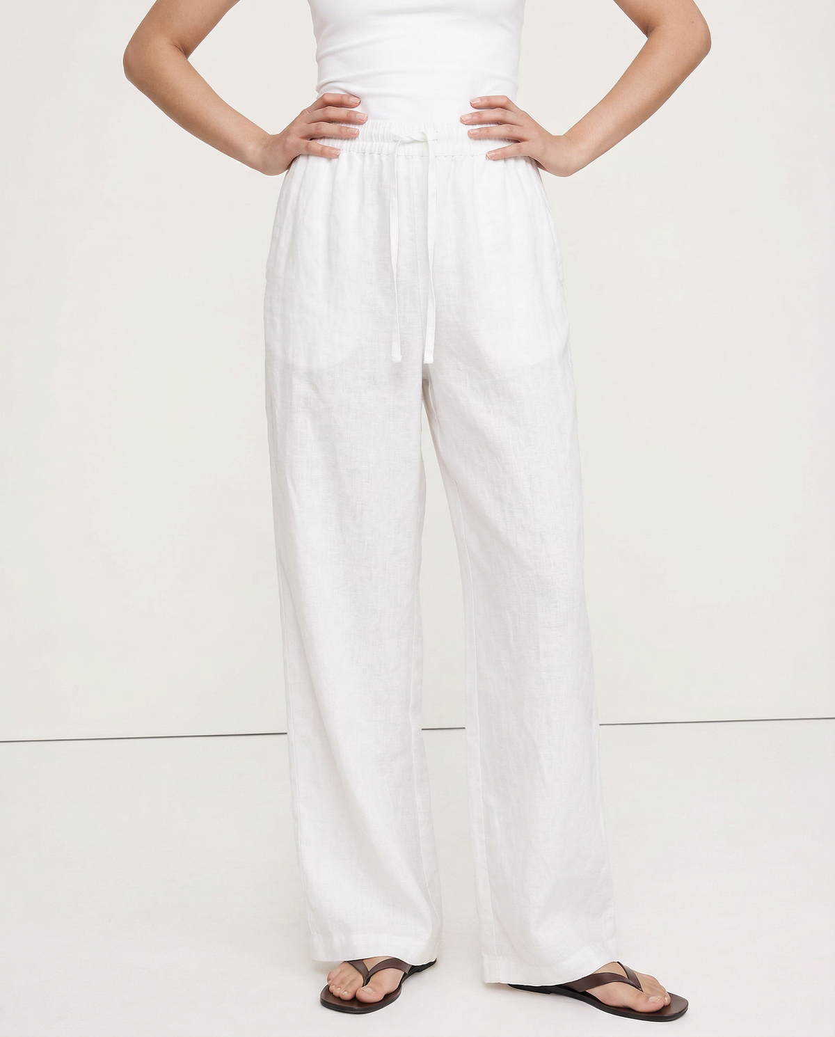 Wide Leg Linen Pants for Women - Lightweight Seaside Summer Trousers
