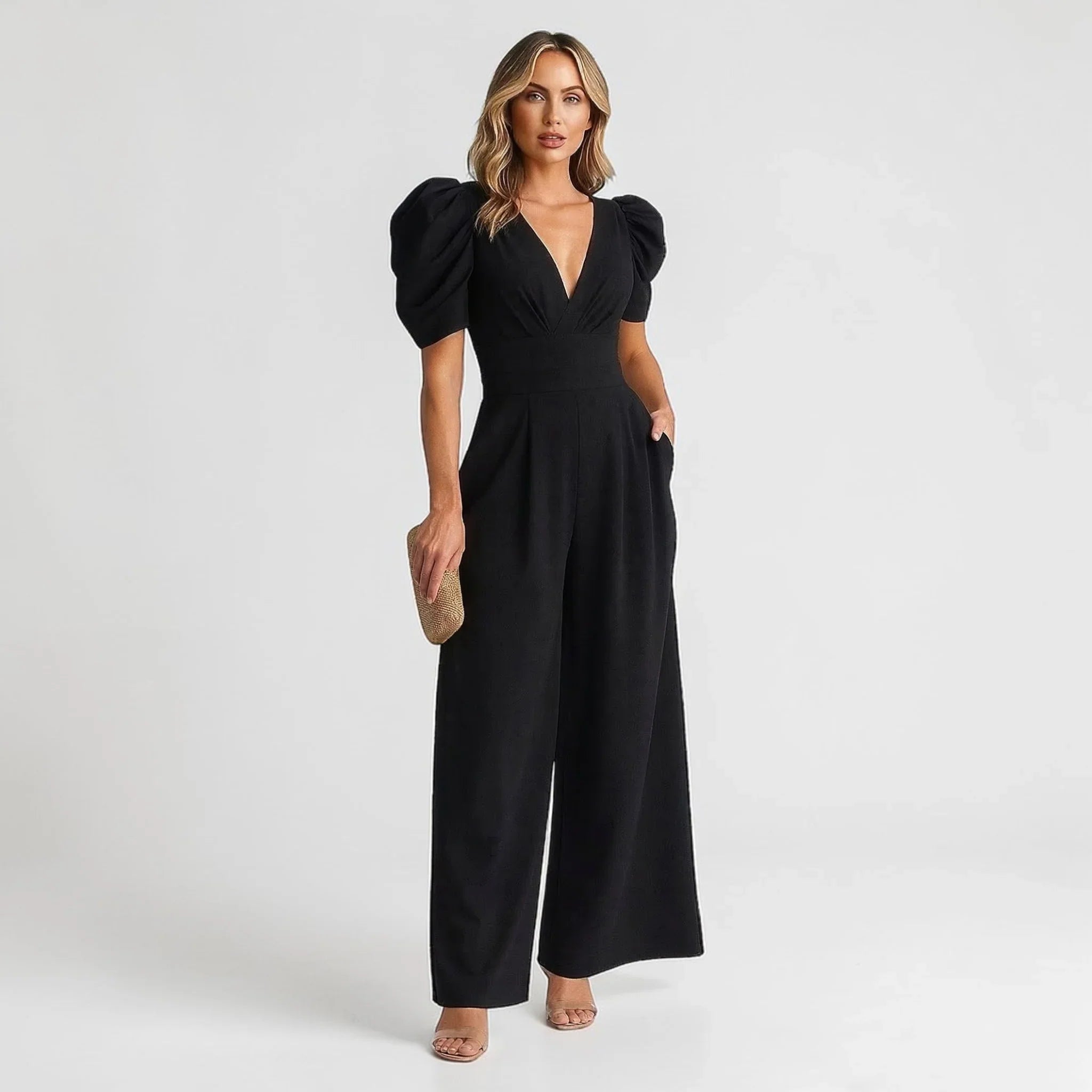 Wide Leg Puff Sleeve Jumpsuit – Tailored Formal Outfit for Women