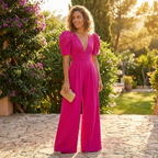 Wide Leg Puff Sleeve Jumpsuit – Tailored Formal Outfit for Women
